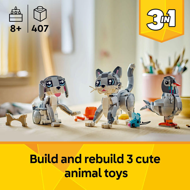 LEGO Creator 3 in 1 Playful Cat Toy - Building Toy with 3 Building Options, Cat, Dog, or Pigeon - Animal Figures for Kids, Girls and Boys, Ages 8+ - Gift Idea for Birthday - 31163 🍁 All In One Marketplace Canada