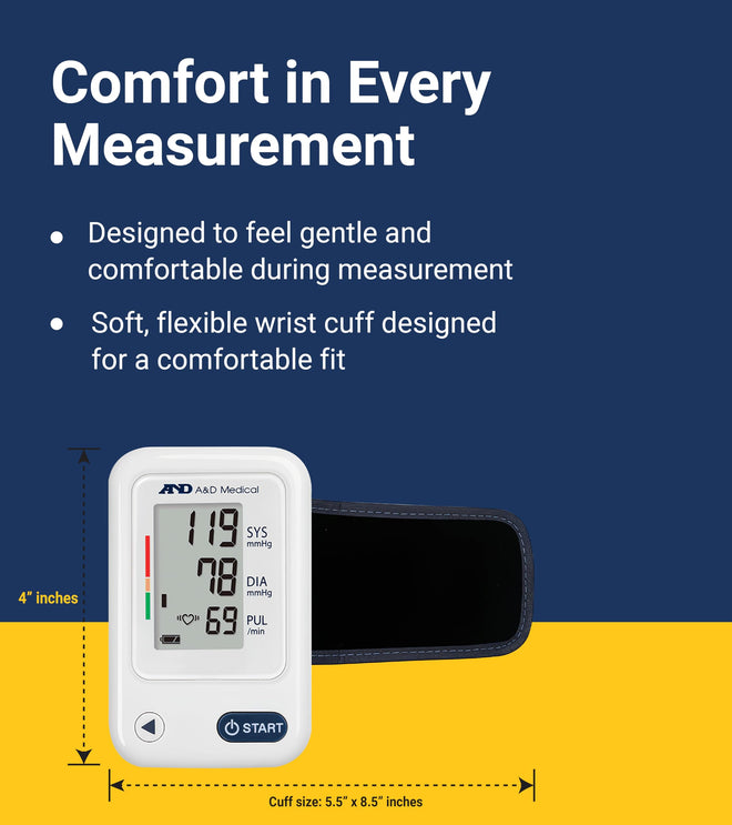 A&D Medical Wrist Blood Pressure Monitor for Home Use - UB-525CN, BP Adjustable Cuff (5.3-8.5"/13.5-21.5 cm) One Button Operation, 60 Reading Memory, FSA/HSA Eligible, 2 AAA Batteries 🍁 All In One Marketplace Canada
