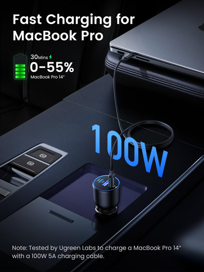 UGREEN 130W Car Charger USB C Fast Charger (with 100W USB C Cable) PD3.0 QC4.0 PPS Fast Charging Car Adapter Compatible with, MacBook, iPhone 17 16 15 14 Pro Max, Galaxy S25 S24 Ultra, iPad 🍁 All In One Marketplace Canada