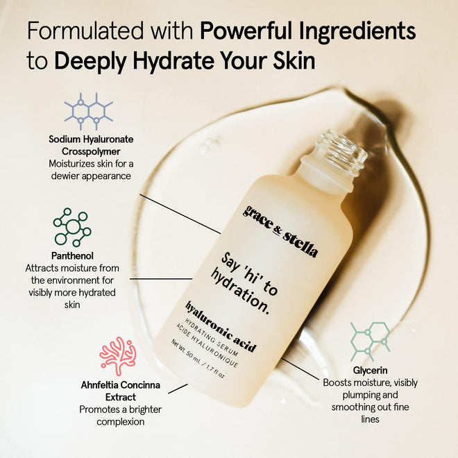 grace & stella Award Winning Hyaluronic Acid Serum for Face (50ml) Hydrating Hyaluronic Acid - Acide Hyaluronique Face - Anti Aging Serum to Hydrate, Remove Fine Lines, Wrinkles, Boost Collagen 🍁 All In One Marketplace Canada