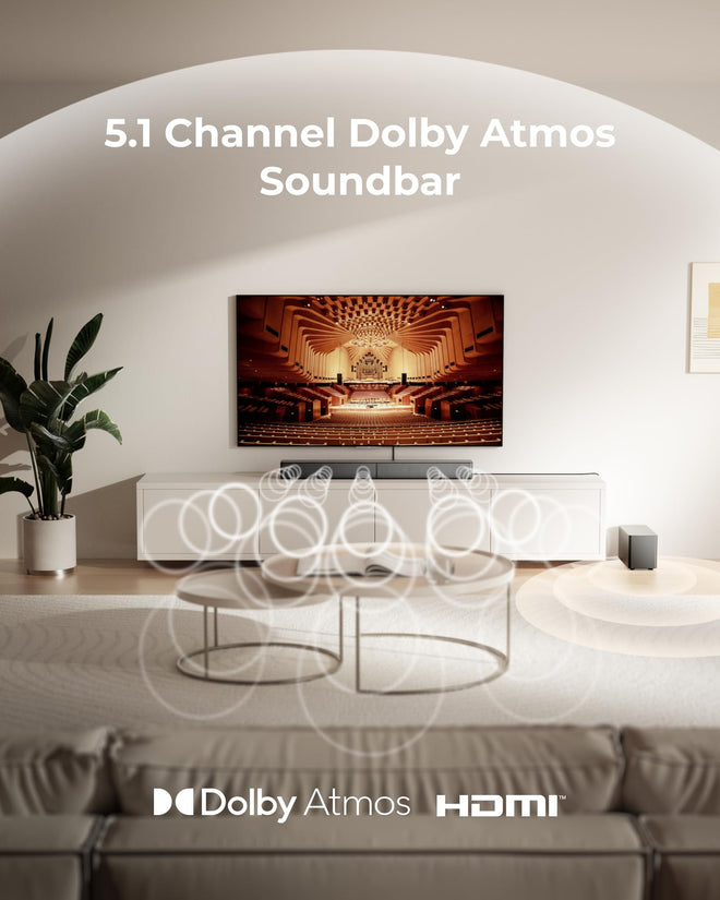ULTIMEA 5.1ch Soundbar with Dolby Atmos, Sound Bar with Subwoofer for Smart TV, Home Theater Surround Sound System for TV, 300W, Adjustable Bass Boost, App, Bluetooth 5.4, Poseidon M60 (2025 Model) 🍁 All In One Marketplace Canada
