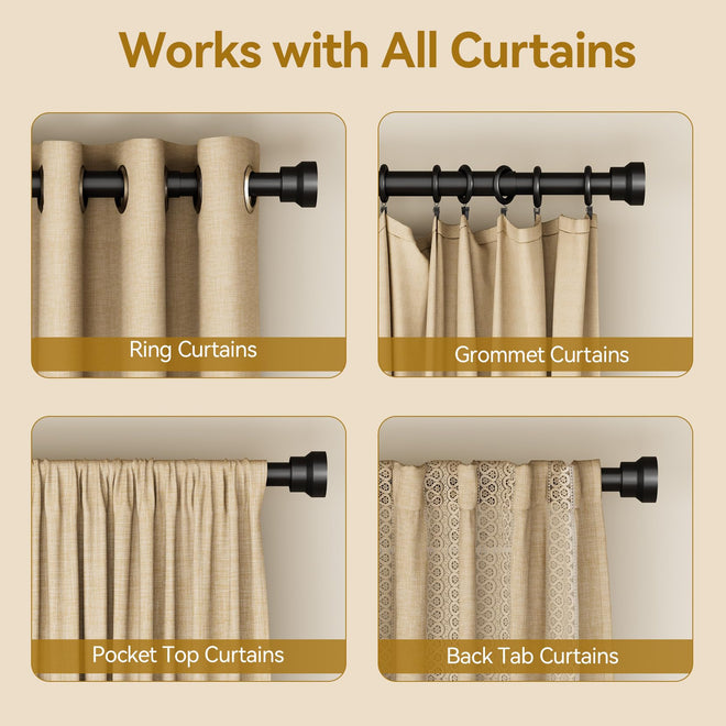 YaFex Curtain Rod 32-84 Inch, Heavy Duty 1 Inch Adjustable Curtain Pole, Black Long Curtains Rods for Window, Modern Design, Easy Installation 🍁 All In One Marketplace Canada
