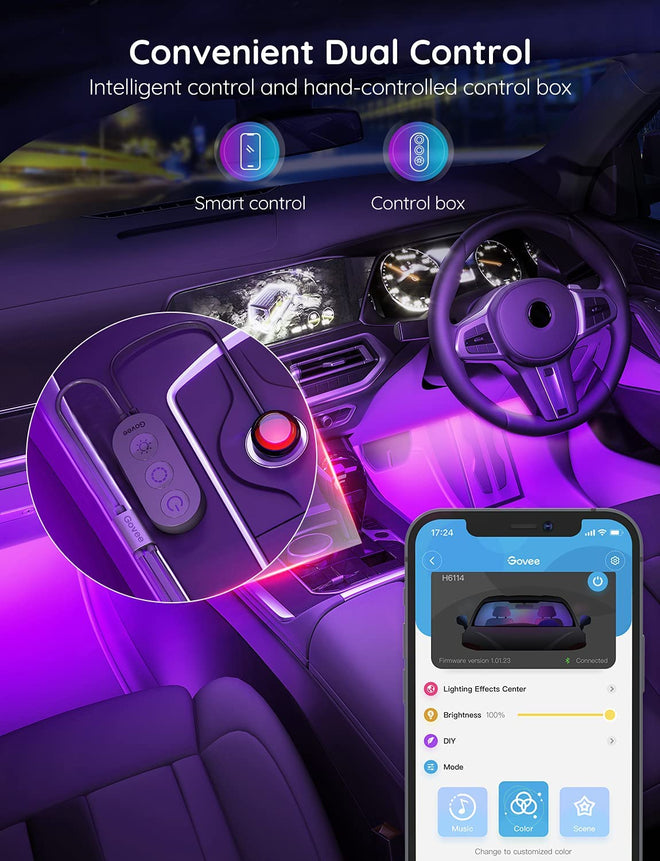 Govee Interior Lights for Car, App Control Smart Car Lights with DIY Mode and Music Mode, Waterproof LED Interior Lights with 2 Lines Design, RGB Under Dash Car LED Lights with Car Charger, DC 12V 🍁 All In One Marketplace Canada