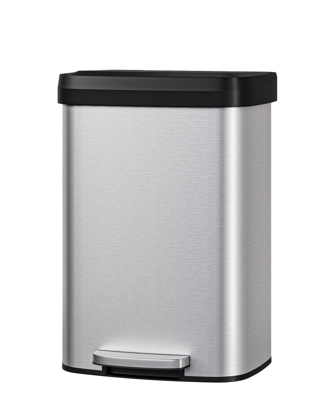 Garvee 13 gal / 50 L Stainless Steel Trash Can with Lid, Large Garbage Can for Kitchen, Rustproof Step-on Kitchen Metal Trash Bin with Liner Rim, Rear Handle, Soft Close Plastic Lid, Silver 🍁 All In One Marketplace Canada