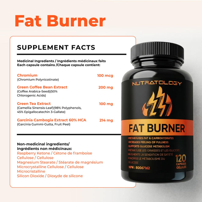 Nutratology® Thermogenic Fat Burner | Canadian-Made | Metabolizes Carbohydrates & Fats - Appetite Suppressant That Helps Satiety - Weight Loss Pills for Women & Men - Keto-Friendly - 120 Capsules 🍁 All In One Marketplace Canada