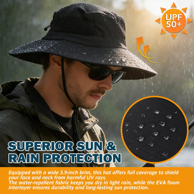EINSKEY Sun Hat for Men/Women, Waterproof Wide Brim Bucket Hat UV Protection Boonie Hat for Fishing Hiking Garden Beach Black 🍁 All In One Marketplace Canada
