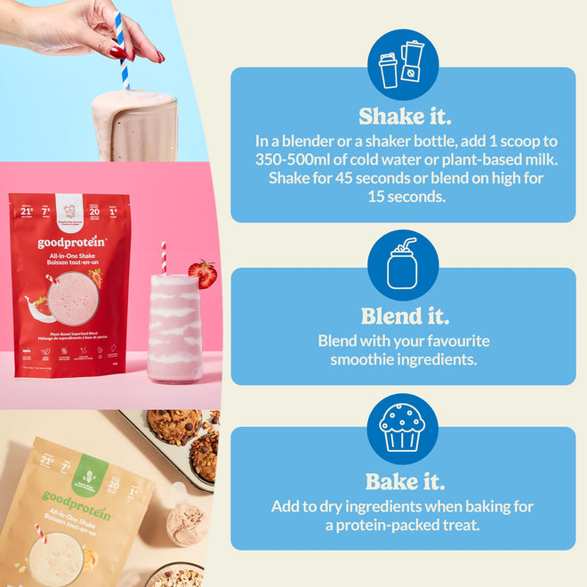 Good Protein Vegan Plant-based Protein Powder 100% Natural, Non-GMO, Dairy-free, Gluten-free, Soy-free, No Added Sugar and Nothing Artificial. Vanilla Milkshake All-in-One Shake 880 grams 🍁 All In One Marketplace Canada