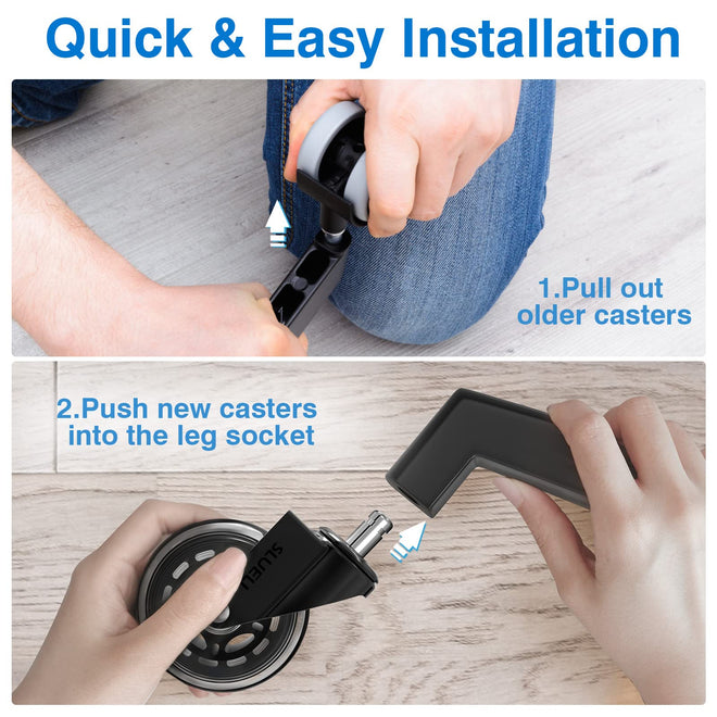 Office Chair Caster Wheels Replacement Rubber Chair Casters (Set of 5), 3 Inch Heavy-Duty Office Chair casters for Hardwood Floors Carpet and Tile Floors Universal fit 🍁 All In One Marketplace Canada