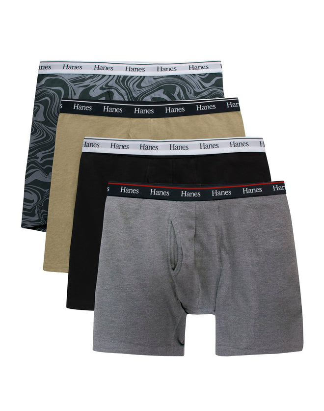 Hanes Originals Men's Boxer Briefs, Stretch Cotton Moisture-Wicking Underwear, Modern Fit Low Rise, Pack of 4, Grey/Black assortement, Size 2X 🍁 All In One Marketplace Canada