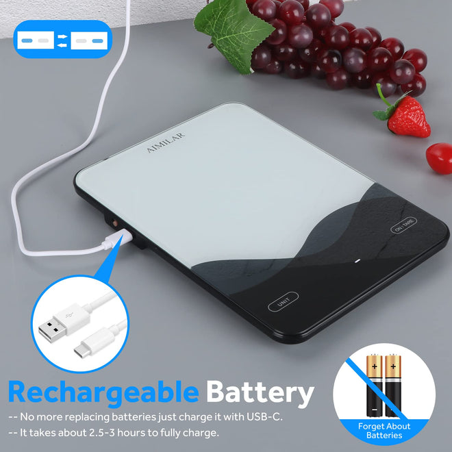 AIMILAR Digital Kitchen Scale 22lb/10kg USB-C Rechargeable, Tempered Glass Top Easy Clean, LED Touch Screen No Buttons, Auto Shut Off 🍁 All In One Marketplace Canada