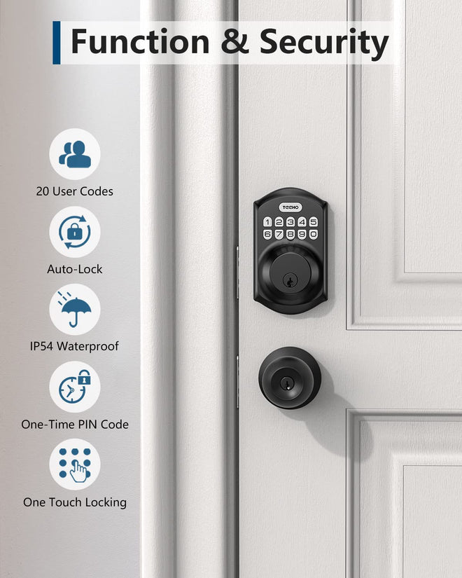 TEEHO TE001 Keyless Entry Door Lock with Keypad - Smart Deadbolt Lock for Front Door with 2 Keys - Auto Lock - Easy Installation - Matte Black 🍁 All In One Marketplace Canada