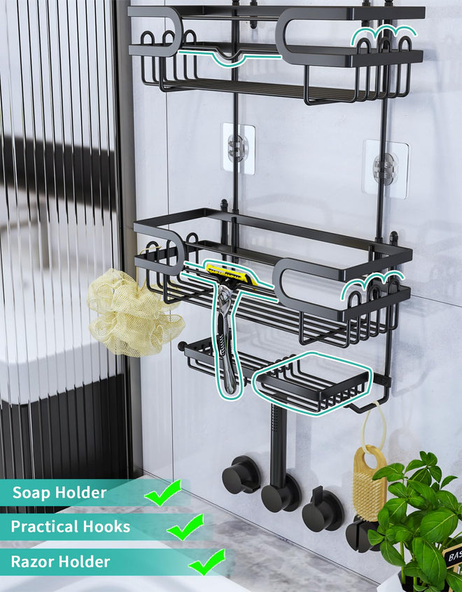 HapiRm Shower Caddy Hanging - 3 Tier Over Shower Head Caddy, No Drilling Shower Organizer Hanging with 2 Soap Holder & 12 Hooks, Bathroom Shower Shelves for Shampoo, Soap 🍁 All In One Marketplace Canada