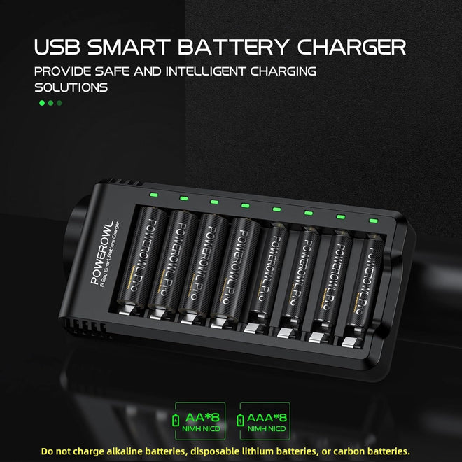 POWEROWL 8 Bay AA AAA Battery Charger for Ni-MH Rechargeable Batteries (No Adapter) 🍁 All In One Marketplace Canada