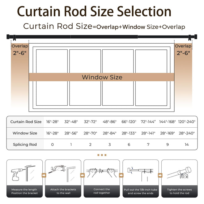 Zeerobee Curtain Rods for Windows 48 to 84, 1 Inch Black Heavy Duty Drapery Rods with Adjustable Length, Outdoor Modern Curtain Pole with Simple End Caps, 32"-86", Black 🍁 All In One Marketplace Canada