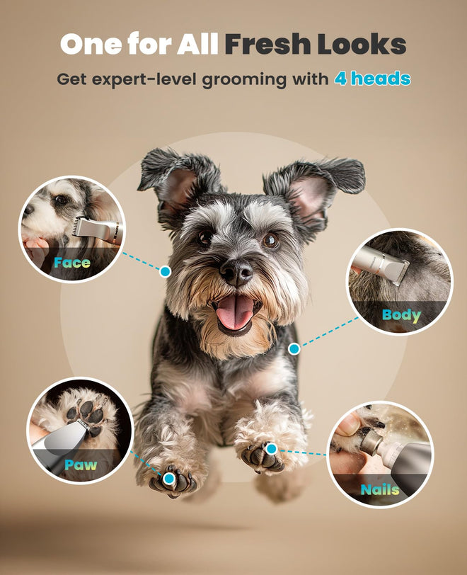 oneisall 4 in 1 Dog Grooming Kit with LCD Display, Dog Hair Trimmer for Paw Nail Grinder, Rechargeable Cordless Low Noise IPX7 Waterproof Pet Clippers 🍁 All In One Marketplace Canada