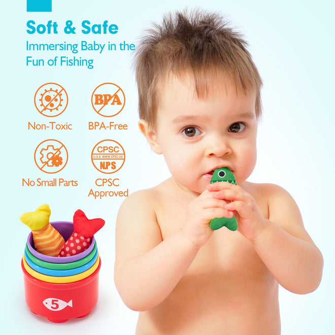 hahaland Montessori Toys for 1 Year Old - Toddler Toys for 1 2 Year Old Boys Girls Toy, Montessori Educational Baby Toy 6-12-18 Months, 10 in 1 Fishing Game with Baby Stacking Cups 🍁 All In One Marketplace Canada