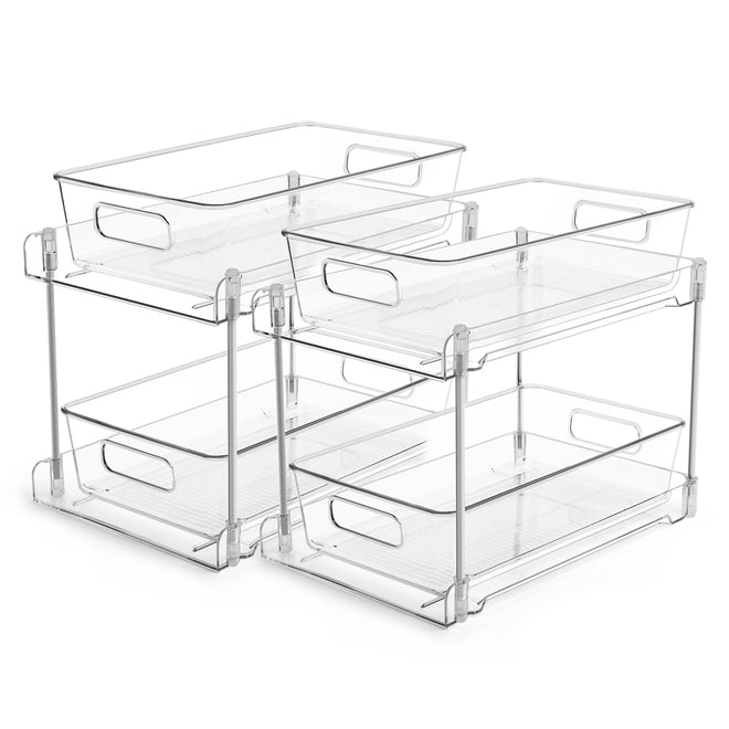 2 Tier Bathroom Organizer, Vtopmart 2 Pack Clear Under Sink Organizers Vanity Counter Storage Container, Medicine Cabinet Drawers Bins, Pull-Out Organization with Track for Pantry, Kitchen 🍁 All In One Marketplace Canada