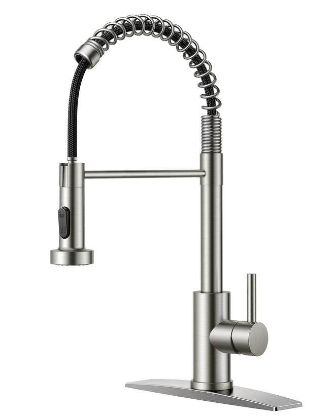 FORIOUS Kitchen Faucets, Brushed Nickel Kitchen Sink Faucet with Pull Down Sprayer, Commercial Kitchen Faucet Stainless Steel, Classic Single Handle Pull Out Sink Faucets for RV Laundry Utility Room 🍁 All In One Marketplace Canada