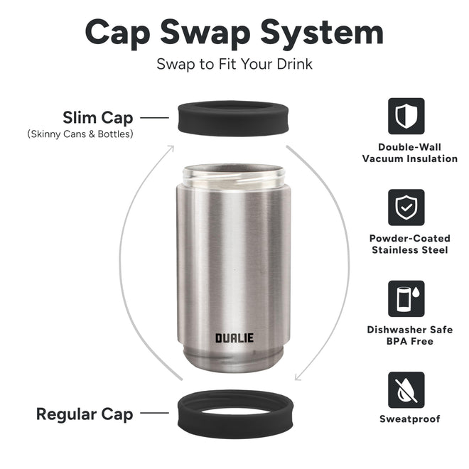 DUALIE 3 in 1 Insulated Can Cooler - Universal Size for 12 oz Cans, Slim Cans, and Bottles - Stainless 🍁 All In One Marketplace Canada
