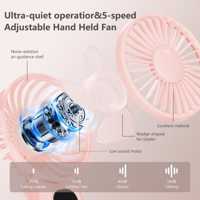 Xigmer Portable Fan, Handheld Fans 2-Pack, Mini Fan 5 Adjustable Speeds with Lanyard, Rechargeable Fans 180° Foldable for Makeup,Travel -Pink & Purple 🍁 All In One Marketplace Canada