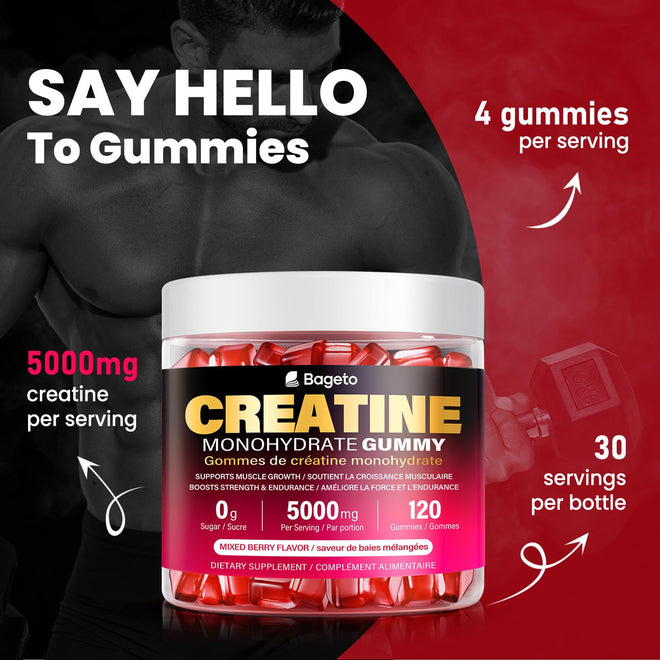 Creatine Monohydrate Gummies 5000mg for Men & Women, Gomitas de 5g Creatine Monohydrate,120 Pre Workout Gummies for Muscle Strength, Mixedberry (Pack of 1) 🍁 All In One Marketplace Canada