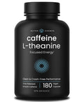 Caffeine Pills with L-Theanine - 180 Energy Pills for Women & Men - Clean & Long-Lasting Focused Energy - Sustained Release 100mg Caffeine + 200mg L Theanine - No Crash Capsules, Vegan Supplement 🍁 All In One Marketplace Canada