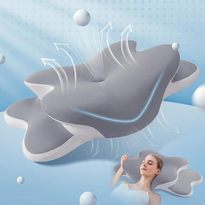 Sleep Apnea Pillow with Neck Pain & Snoring Relief -Orthopedic Cervical Pillow, Ergonomic Contour Memory Foam Pillow for Side,Back,Stomach Sleepers,Dreamers (Gray, Queen Size) 🍁 All In One Marketplace Canada