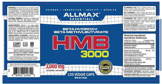ALLMAX HMB Capsules, 3000 mg, 120 Count, 30 Servings 🍁 All In One Marketplace Canada