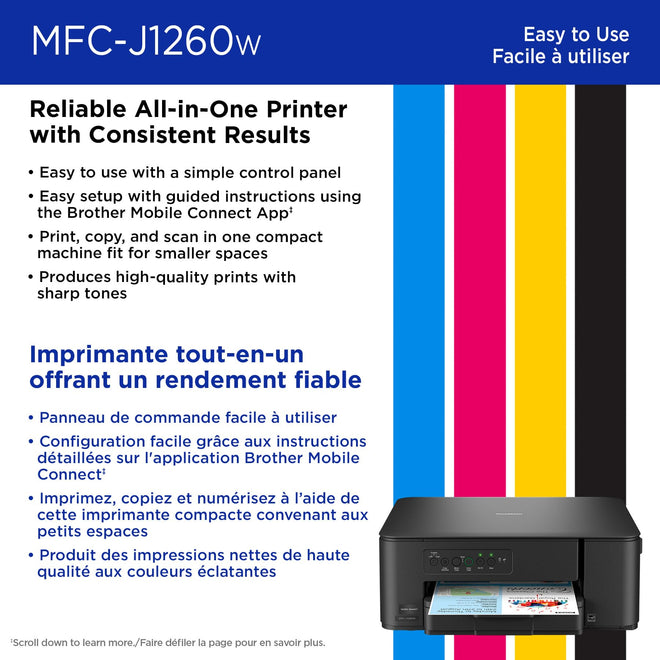 Brother MFC-J1260W Work Smart Wireless Colour Inkjet All-in-One Printer Scanner Copier for Home Office 150-Sheet Tray 16ppm Black 9ppm Colour with LC501 Starter Ink (MFCJ1260W) 🍁 All In One Marketplace Canada