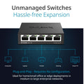 D-Link DGS-105, 5 Port Gigabit Ethernet Switch Unmanaged, Network Splitter, Silent Fanless, Network Hub, Sturdy Metal with Shielded Ports, Desktop/Wall Mount, QoS, Energy Saving, Plug and Play 🍁 All In One Marketplace Canada
