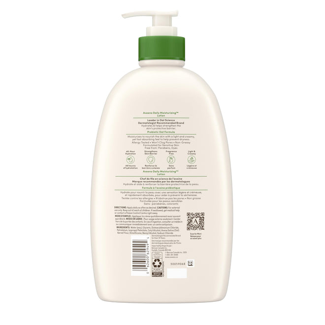 Aveeno Daily Moisturizing Body Lotion with Soothing Prebiotic Oat, Gentle Lotion Nourishes Dry Skin With Moisture, Paraben-, Dye- & Fragrance-Free, Non-Greasy & Non-Comedogenic, 975 ml 🍁 All In One Marketplace Canada