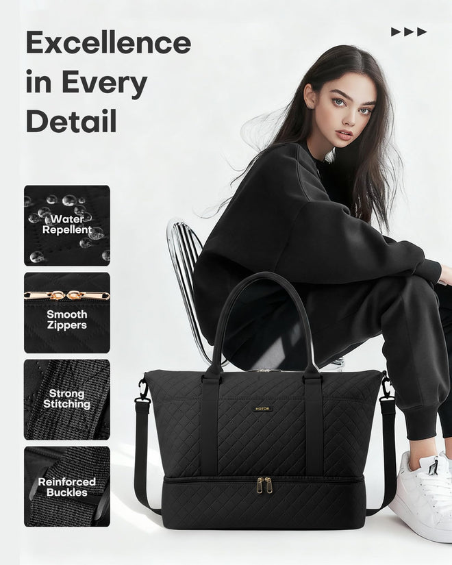 HOTOR Travel Duffel Bag - Large Weekender Bags for Women, Carry On Bag with Shoe Compartment, Overnight Bag with Toiletry Bag for Travel Essentials and Travel Accessories, Black, 34.0 x 45.0 x 20.0 cm 🍁 All In One Marketplace Canada