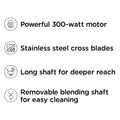 Chefman Immersion Blender, 300W Hand Blender with Stainless Steel Blades, Powerful Electric Ice Crushing 2-speed Control Handheld Food Mixer, Purées, Smoothies, Shakes, Sauces & Soups, Red 🍁 All In One Marketplace Canada