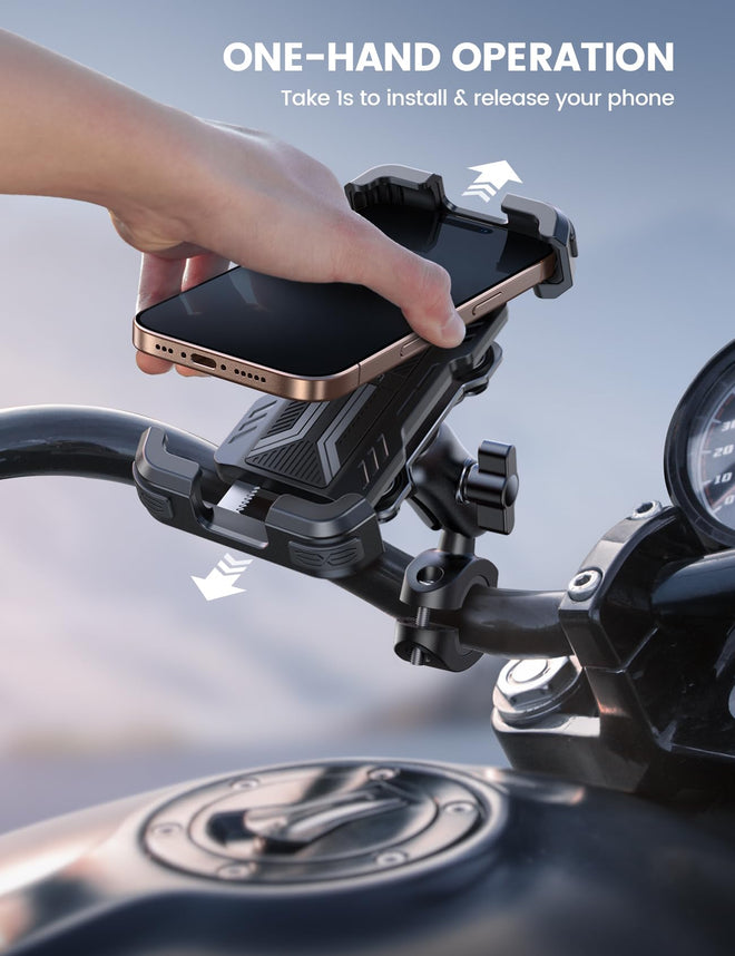 Lamicall Motorcycle Phone Mount Holder - [Dual Vibration Dampener] [720° Adjustment Arm] Motorcycle Cell Phone Holder, Bike Handlebar Phone Mount for iPhone 17 Pro/Air/16/15/14 Pro Max, 4.7-6.7" Phone 🍁 All In One Marketplace Canada