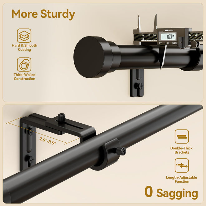YaFex Curtain Rod 32-84 Inch, Heavy Duty 1 Inch Adjustable Curtain Pole, Black Long Curtains Rods for Window, Modern Design, Easy Installation 🍁 All In One Marketplace Canada
