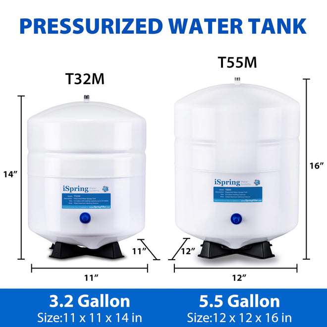 iSpring T32M Pressurized Water Storage Tank with Ball Valve for Reverse Osmosis RO Systems, 4 Gallon, 1/4" Tank Valve Included, White 🍁 All In One Marketplace Canada