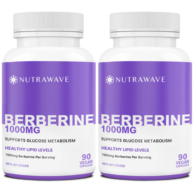 Nutrawave PURE Berberine MAXIMUM POTENCY 1000mg per Serving (2 capsules 500mg each) Supports Blood Sugar Levels, Healthy Lipid (Fat) and Glucose Metabolism. Non-GMO, Vegan, Gluten Free. 90 Easy to Swallow Capsules- 2 pack 🍁 All In One Marketplace Canada