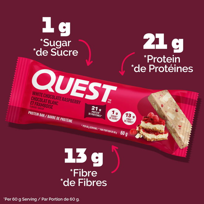 Quest Nutrition White Chocolate Raspberry Flavoured Protein Bar, High Protein, Gluten Free, Keto Friendly, Black, 12 Count (Pack of 1) 🍁 All In One Marketplace Canada