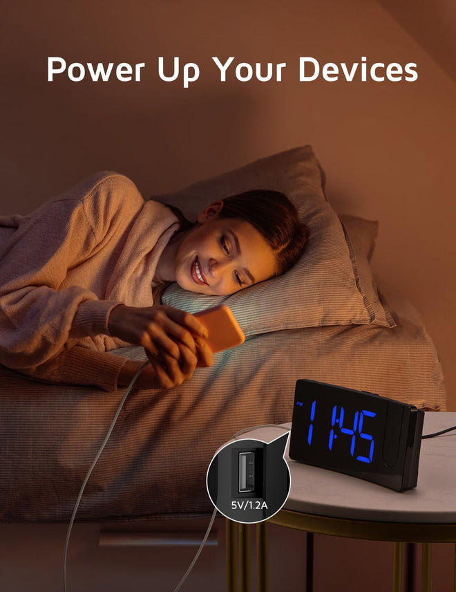 GOLOZA Projection Alarm Clock, Digital Clock with Modern Curved Design 180° Rotatable Projector, 3-Level Brightness Dimmer, Clear Blue LED Display, Progressive Volume, 9mins Snooze,12/24H, for Bedroom 🍁 All In One Marketplace Canada
