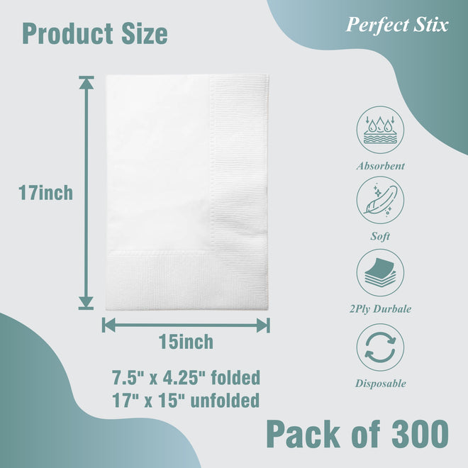 Perfect Stix White Dinner Napkin-300 2-Ply White Dinner Napkins, 0.1" Height, 17" width, 15" Length (Pack of 300) 🍁 All In One Marketplace Canada