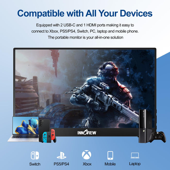 InnoView Portable Monitor 15.6" 1080P Portable Monitor for Laptop with Protective Sleeve Built-in 90° Adjustable Stand USB C HDMI Ultra-Slim Laptop Screen Extender for MacBook Phone PS Xbox Switch 🍁 All In One Marketplace Canada