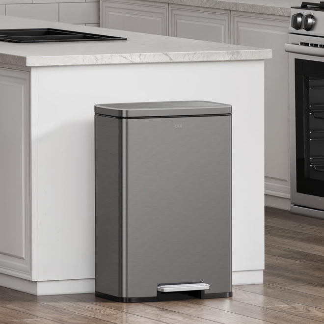 EKO Madison Gunmetal Steel 50 Liter/13.2 Gallon Step Trash Can with Inner Liner - Fingerprint Resistant Finish 🍁 All In One Marketplace Canada
