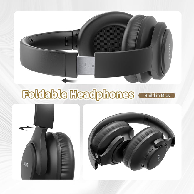 KVIDIO Bluetooth Headphones Over Ear, 65 Hours Wireless Headphones with Microphone, Foldable Lightweight HiFi Stereo Headset with Deep Bass Headphones for Travel Work Laptop PC Cellphone 🍁 All In One Marketplace Canada