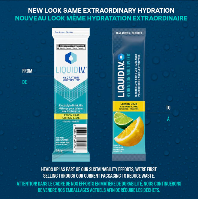 Liquid I.V. Hydration Multiplier Electrolyte Drink Mix - Enhanced Hydration Electrolyte Powder with Vitamins B3, B5, B6, B12 and C -18x On-the-go Sticks for Workout and Travel - Lemon Lime 🍁 All In One Marketplace Canada