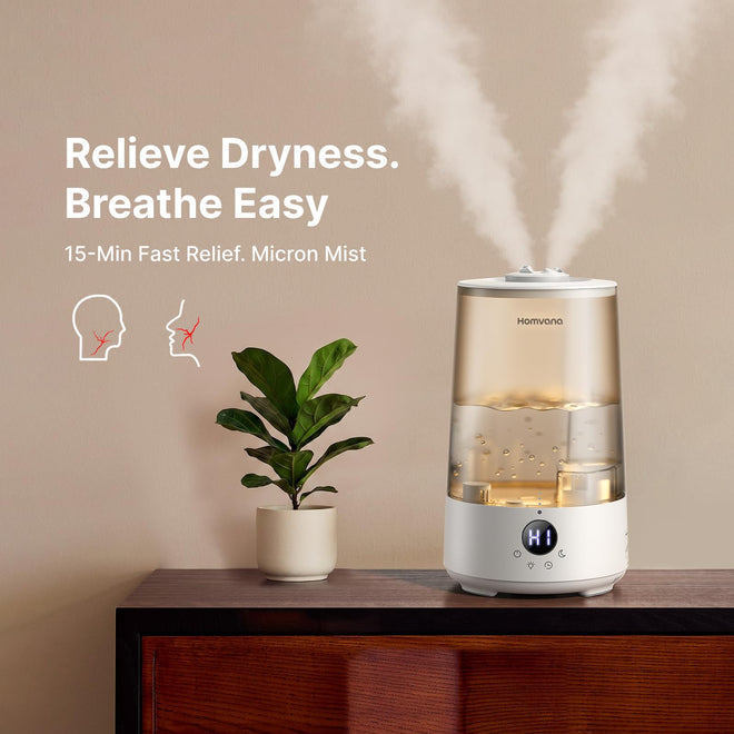 Homvana Humidifiers for Bedroom Home, 3.6 L Cool Mist Top-Fill 34H Super Long Time, Quiet 16dB, Baby Humidifier, Oil Diffuser Large, Plants, Nursery, Office BPA FREE, 7 Color Light (Grey) 🍁 All In One Marketplace Canada