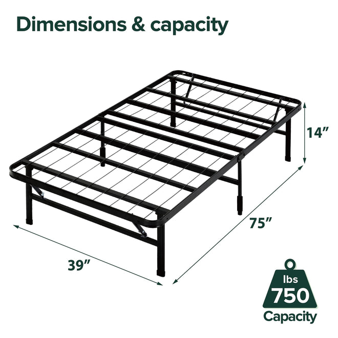ZINUS SmartBase Tool-Free Assembly Mattress Foundation / 14 Inch Metal Platform Bed Frame/No Box Spring Needed/Sturdy Steel Frame/Underbed Storage, Black, Twin, Regular 🍁 All In One Marketplace Canada