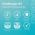 INTEX 68305EP Challenger K1 Inflatable Kayak Set: Includes Deluxe 86in Aluminum Oar and High-Output Pump – Adjustable Seat with Backrest – Removable Skeg – 1-Person – 220lb Weight Capacity 🍁 All In One Marketplace Canada