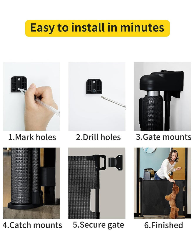 Retractable Baby Gates for Stairs, 55 Wide Mesh Dog Gate for Doorways, 33.6" Tall Easy to Use Pet Fence for The House, Toddler Safety Essentials Indoor&Outdoor, Black 🍁 All In One Marketplace Canada