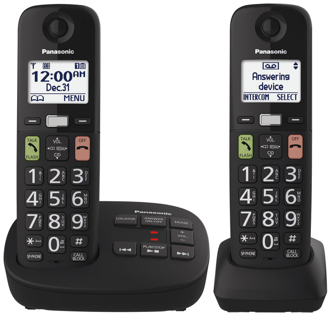 Panasonic Cordless Phone, Easy to Use with Large Display and Big Buttons, Flashing Favourites Key, Call Block, 2 Cordless Handsets - KX-TGU122CB (Black) 🍁 All In One Marketplace Canada