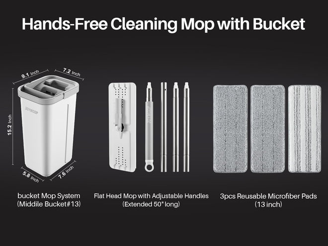JOYMOOP Hands Free Flat Floor Mop and Bucket with Wringer Set, 3 Washable Microfiber Mops, Wet and Dry Use, Floor Cleaning System 🍁 All In One Marketplace Canada